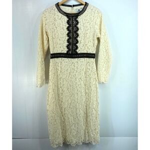 Dainty Jewells‎ Ivory Cream Black Lace Long Sleeve Midi Dress Womens Medium NWT